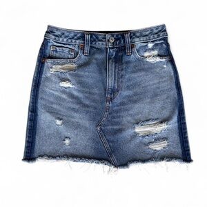 Abercrombie & Fitch Zoe Natural Rise Vintage A-Line Blue Denim Mini Skirt
